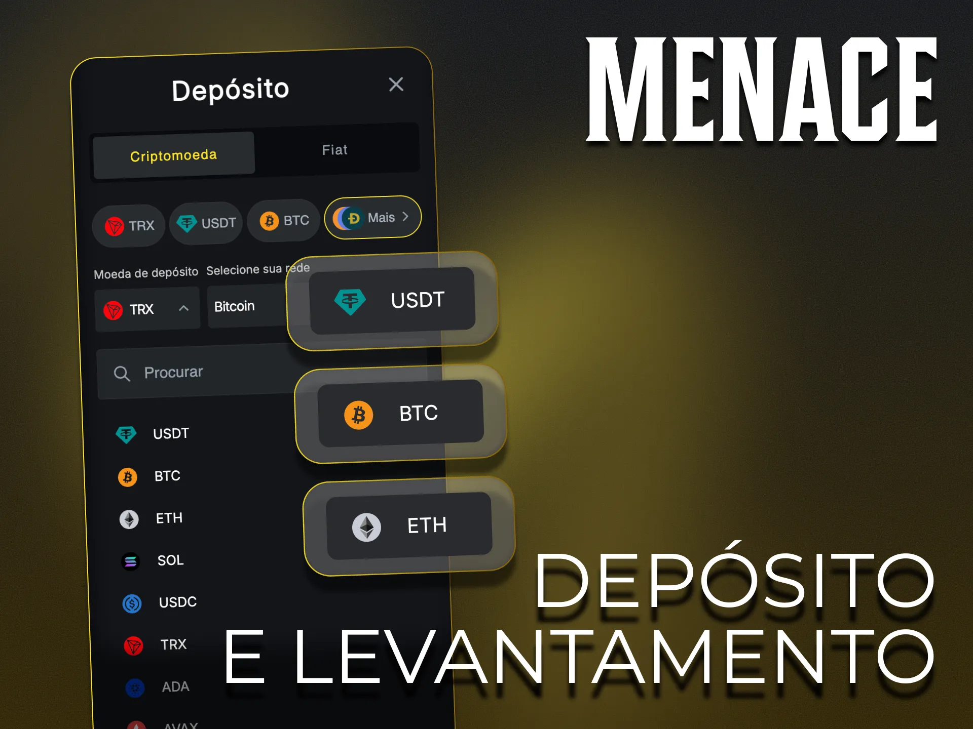 Faça depósitos e levantamentos no Menace King utilizando vários métodos.