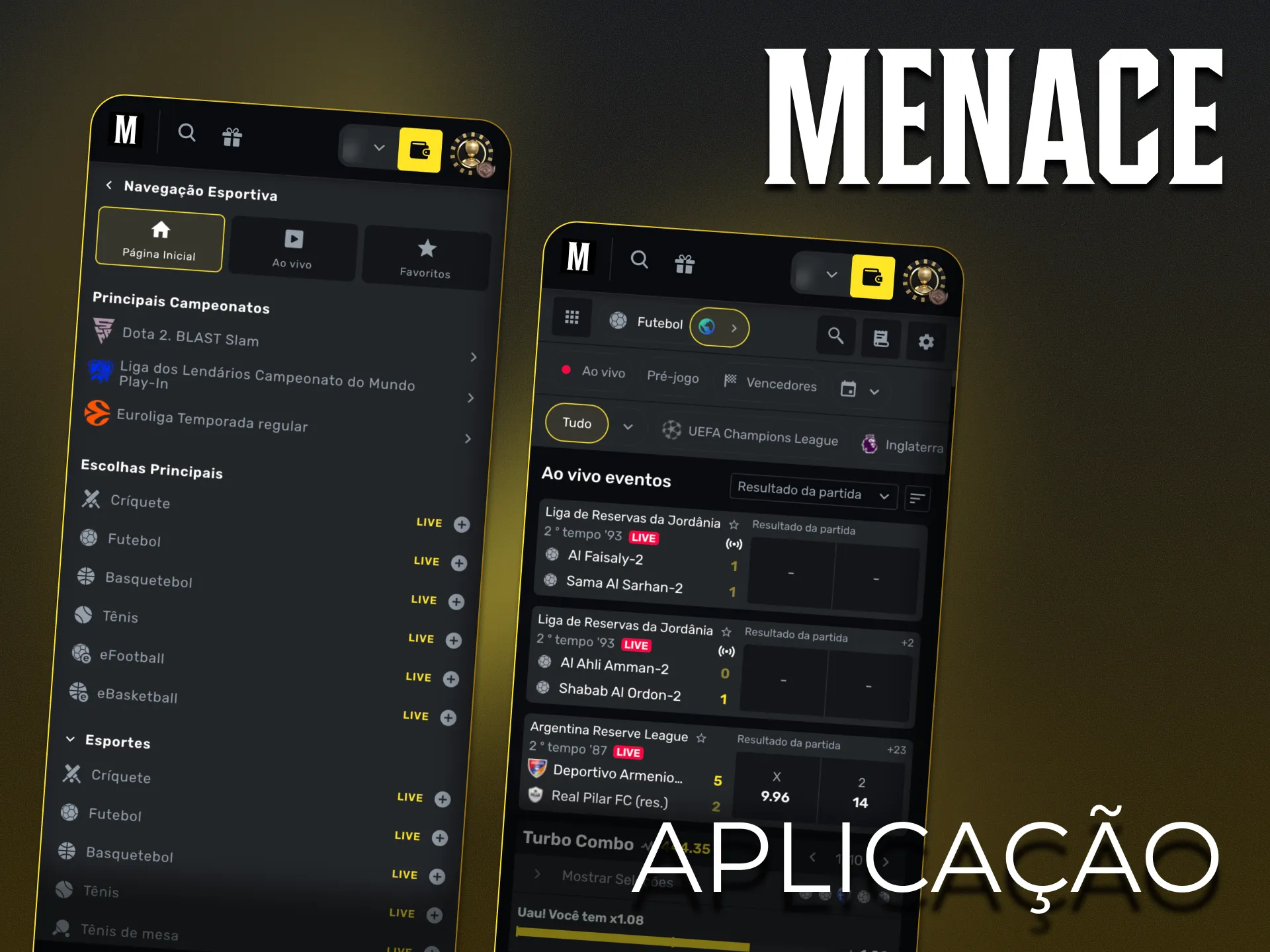 Aposte em desportos diretamente através do Menace King PWA.