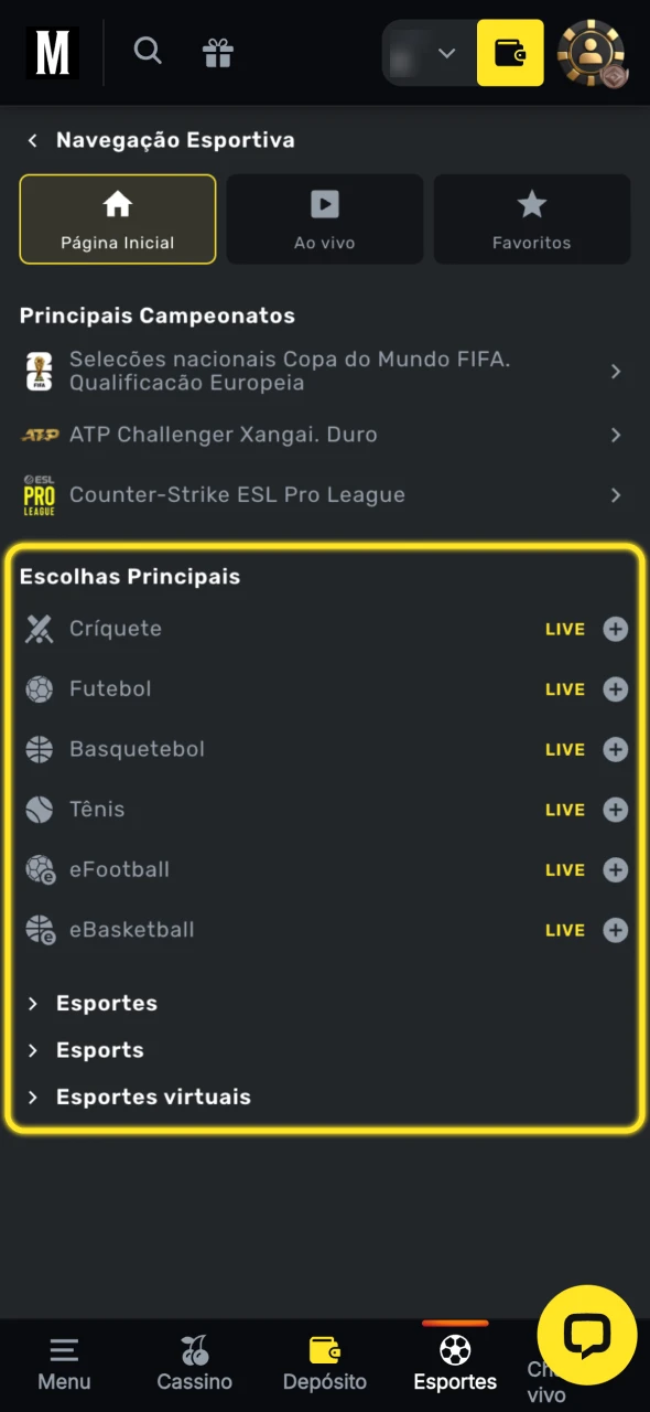 Abra a secção de desporto no menu Menace King.