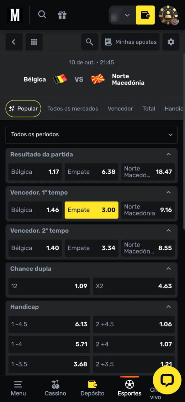 Clique no resultado em que deseja apostar no Menace King.