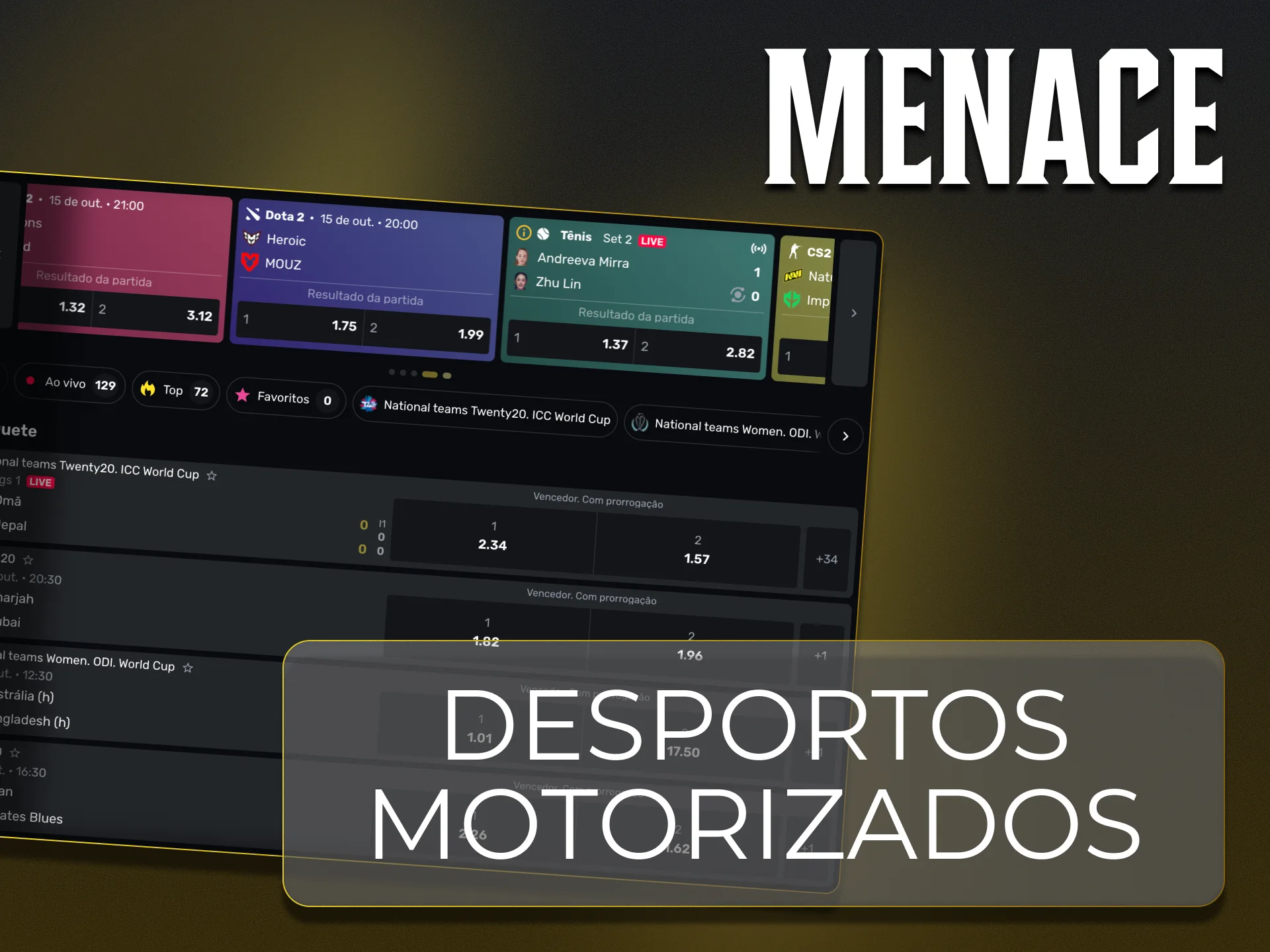 O site Menace King oferece apostas em desportos motorizados.