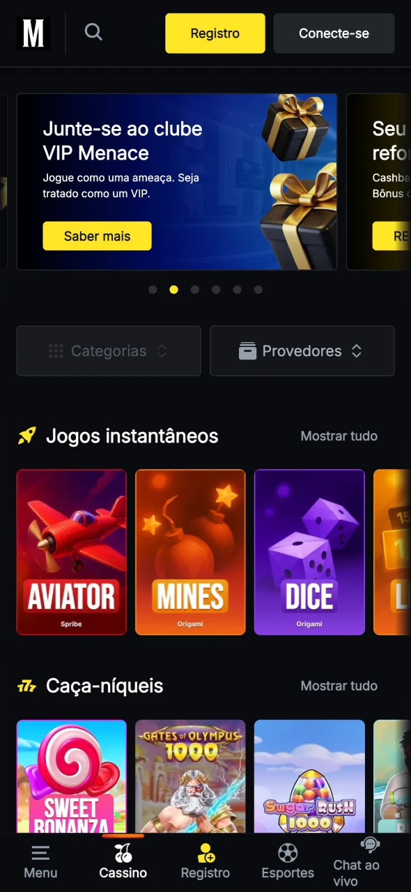 Abra a página principal da aplicação Menace King.