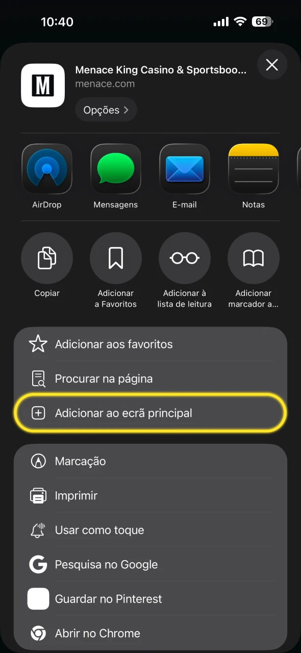 Toque no botão para adicionar a aplicação Menace King.