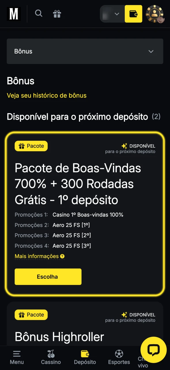 Abra a secção de bónus no site da Menace King.