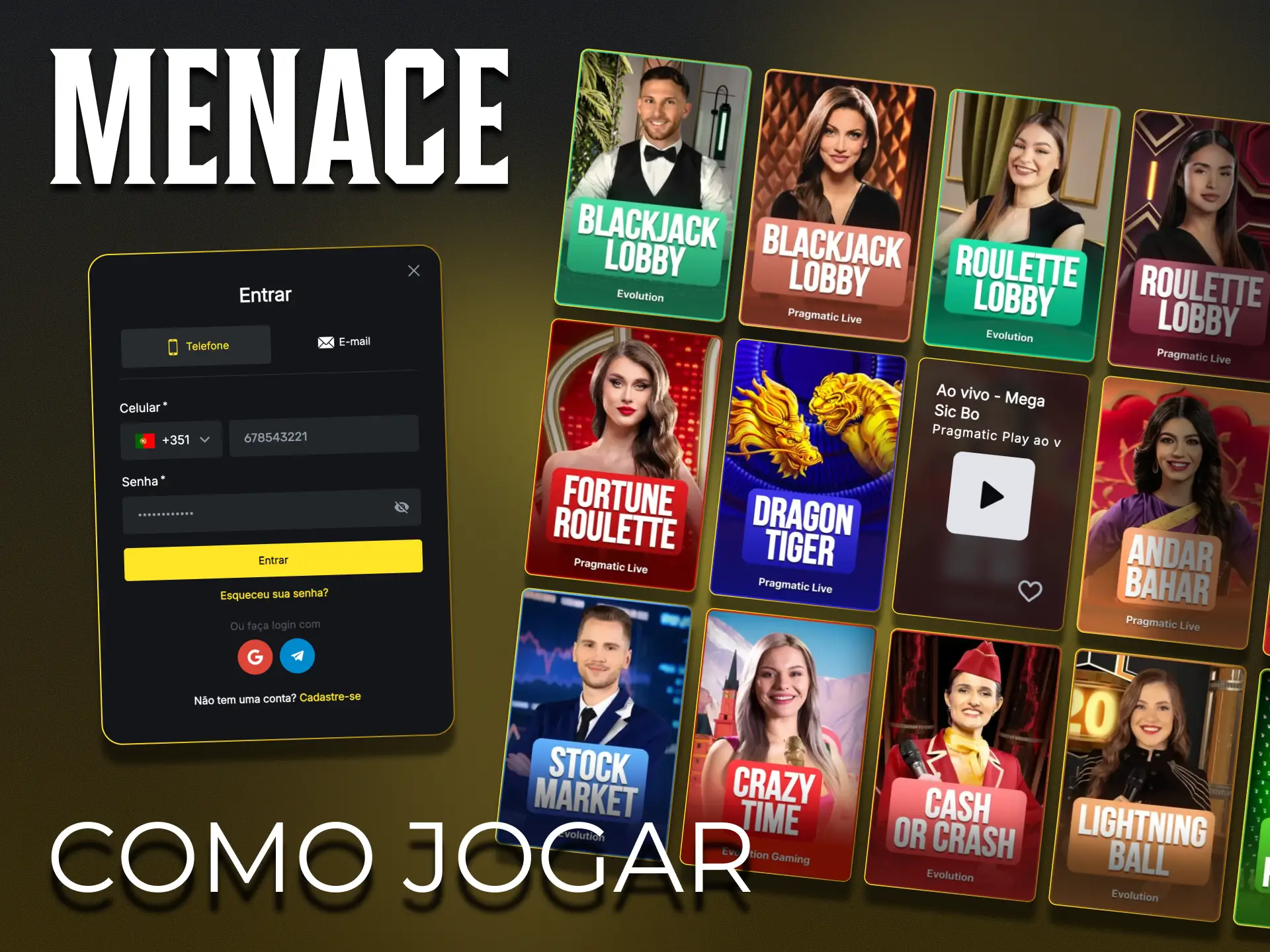 Comece a apostar na secção Live Casino Menace King.