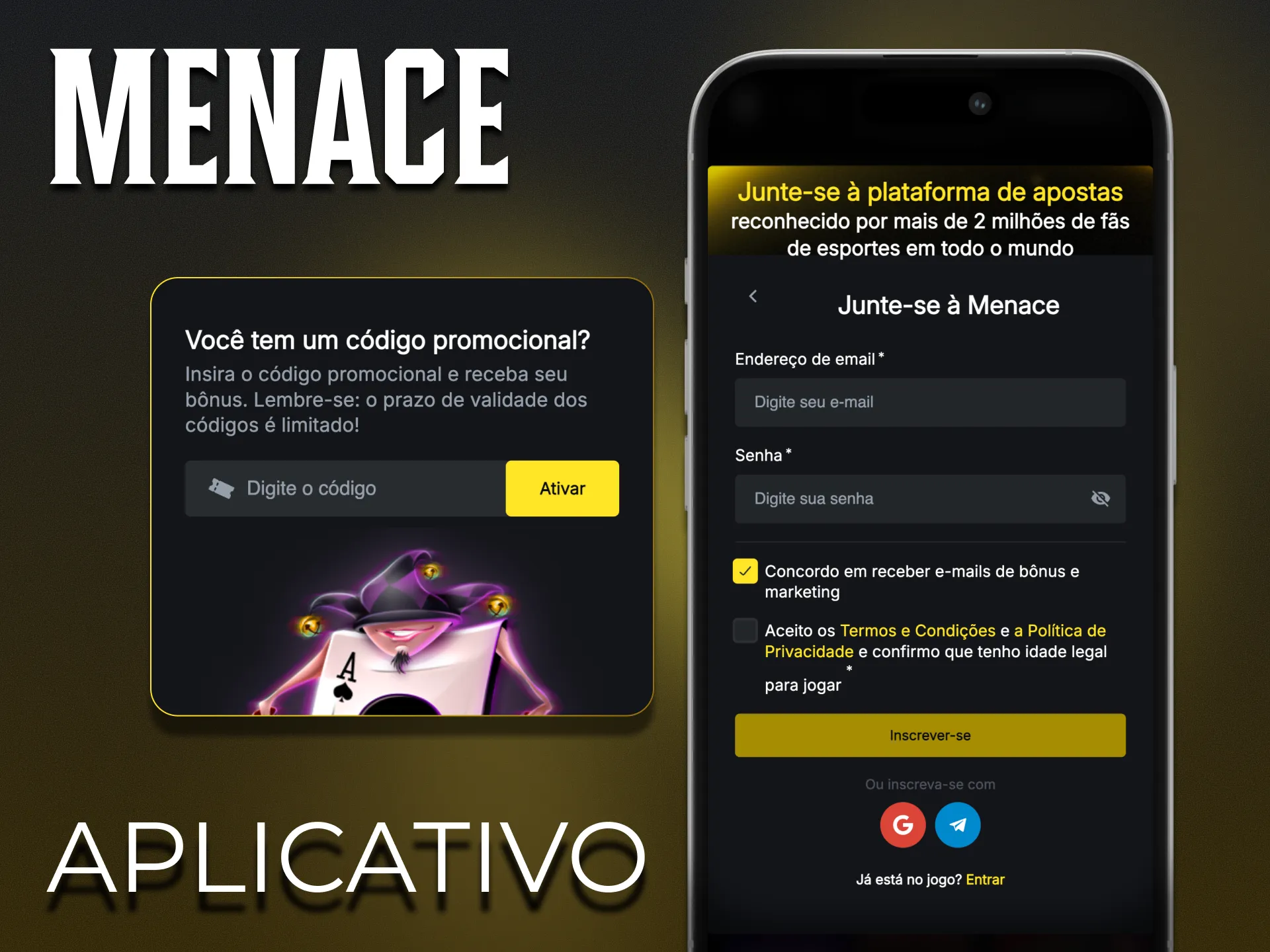 Pode usar o código de bónus Menace King na aplicação.