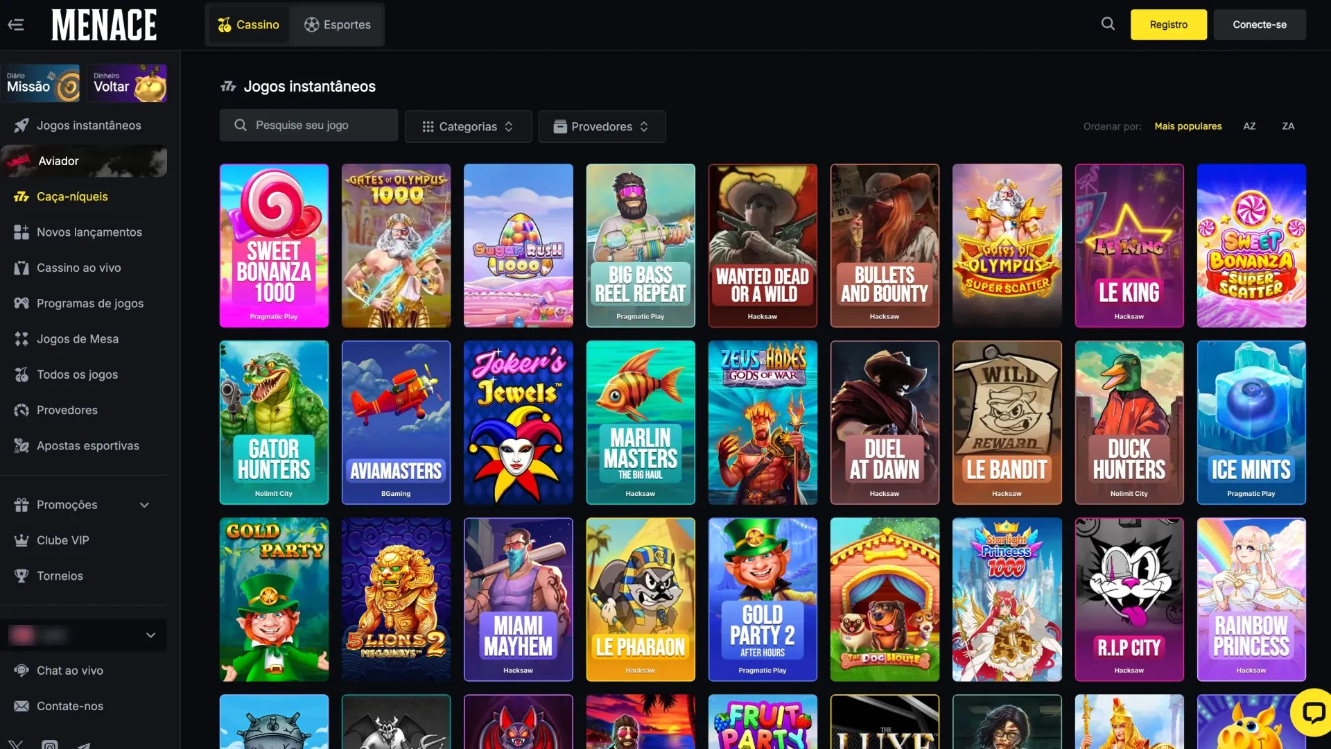 Explore os jogos de casino na plataforma Menace King.