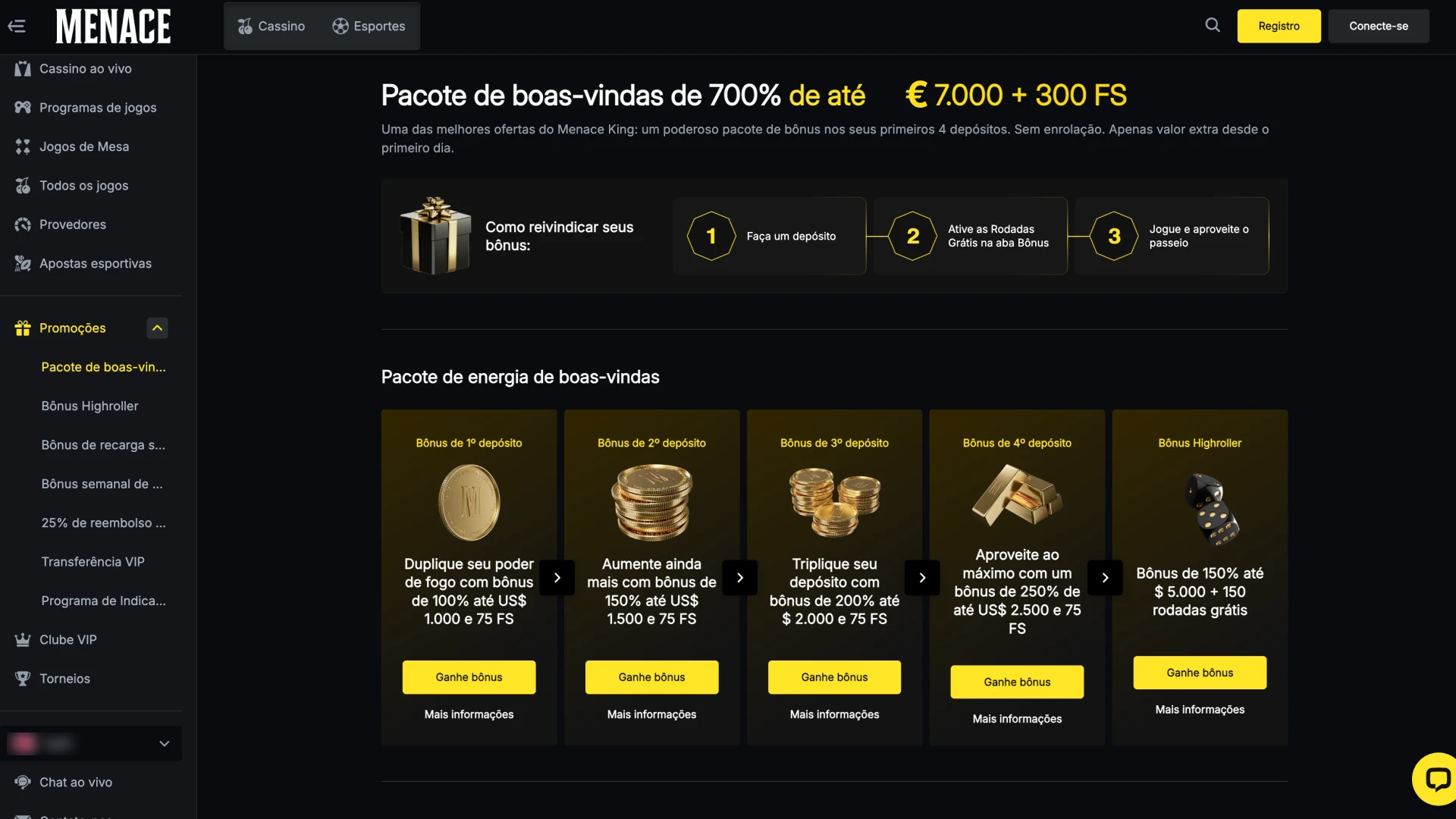 O site Menace King oferece vários bónus generosos.