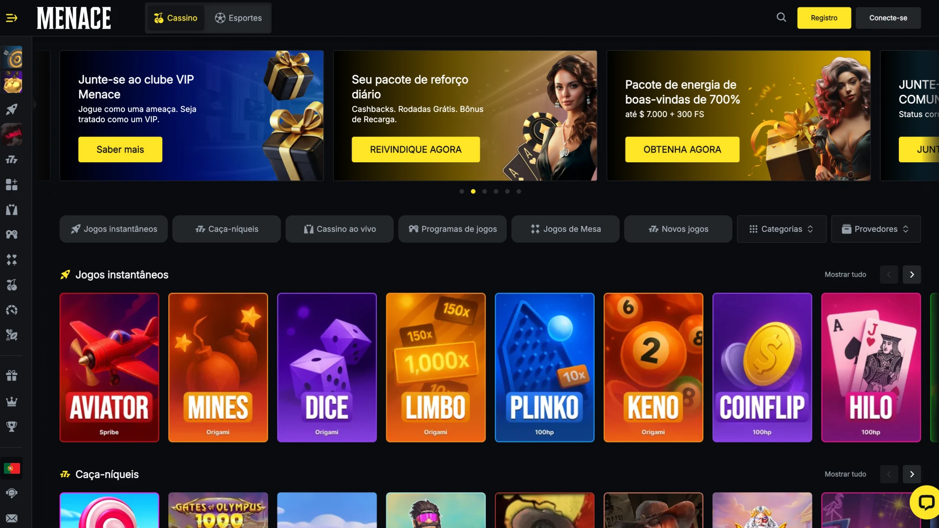 Abra a página principal do site Menace King.