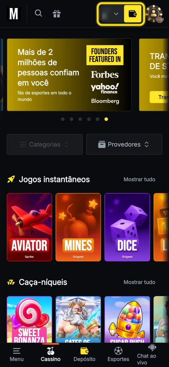 No site Menace King, clique no botão Depósito.