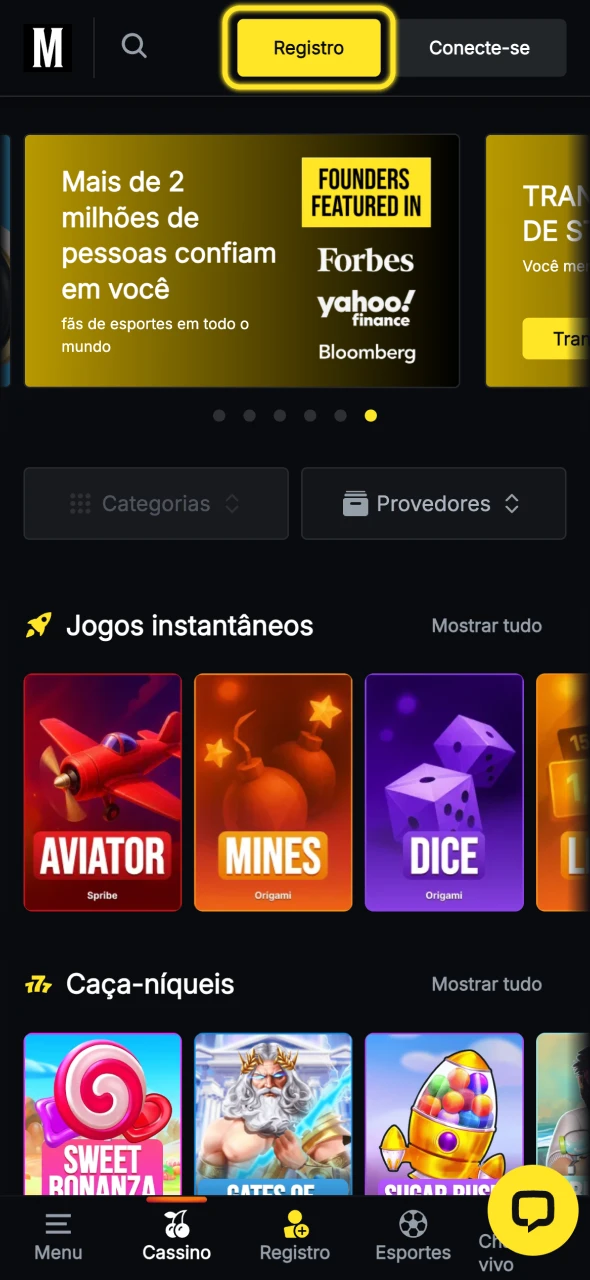 Clique no botão amarelo no site oficial do Menace King.
