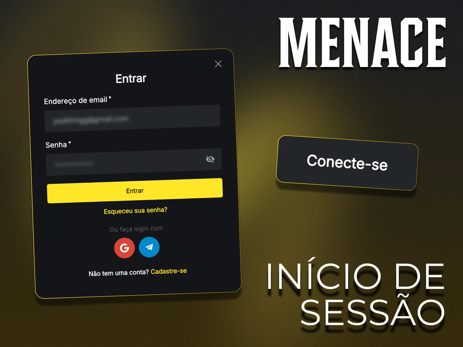 Pode iniciar sessão na sua conta Menace King.