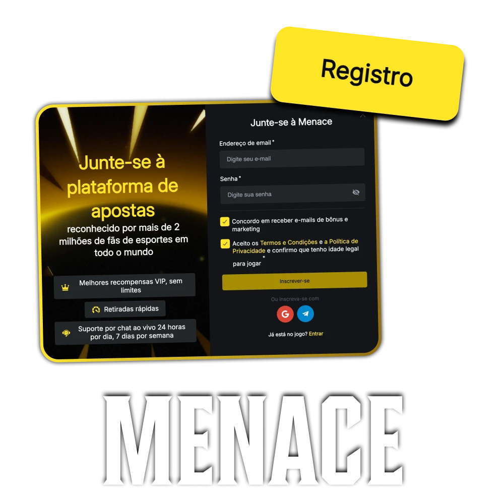 Comece o processo de registo facilmente com o Menace King.