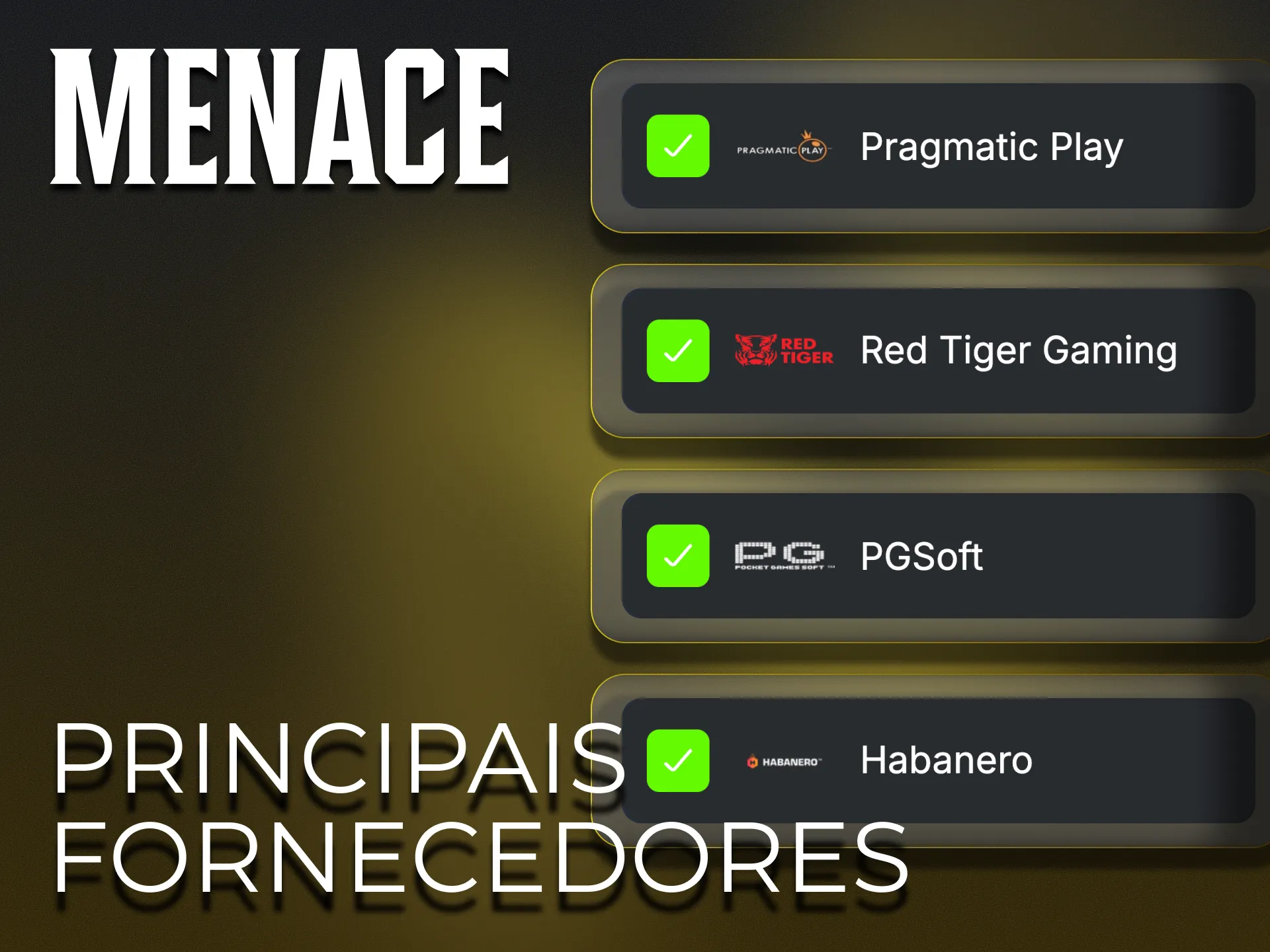 A Menace King coopera com os principais fornecedores de slots.