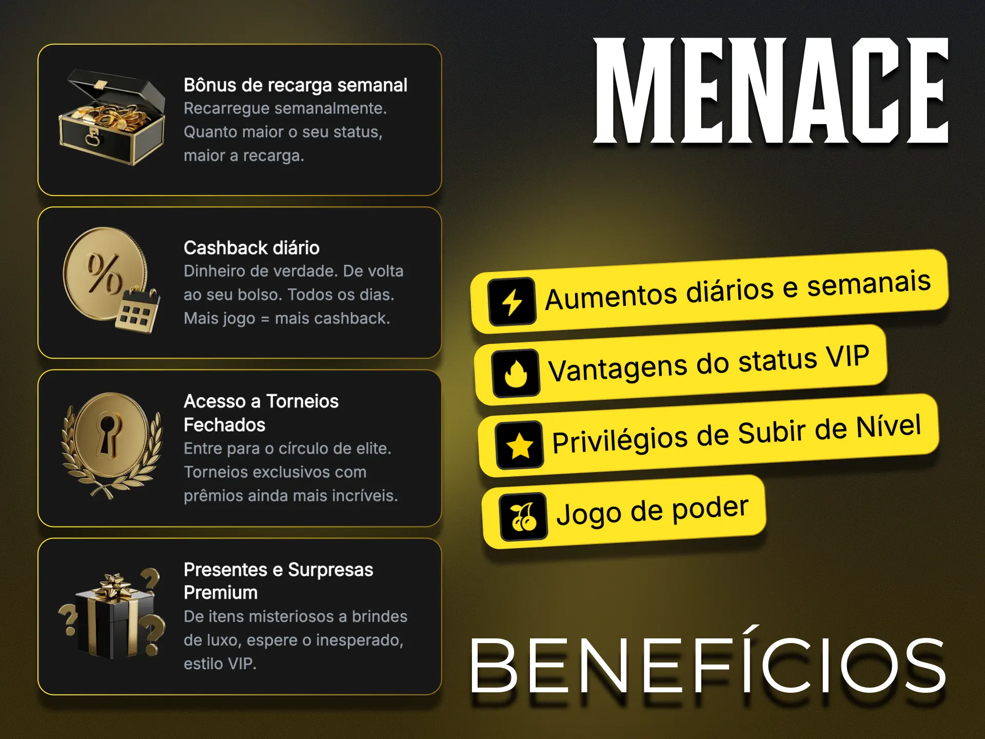 Desbloqueia funcionalidades adicionais com o programa de fidelidade Menace King.